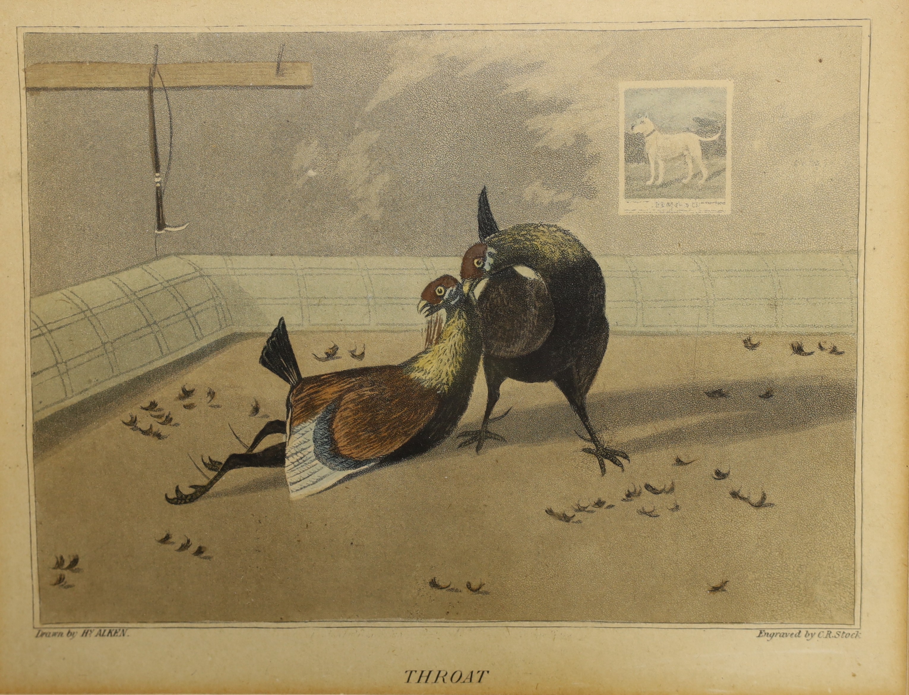 A set of three cock fighting prints by Stock after Henry Alken, 15 x 20cm.
